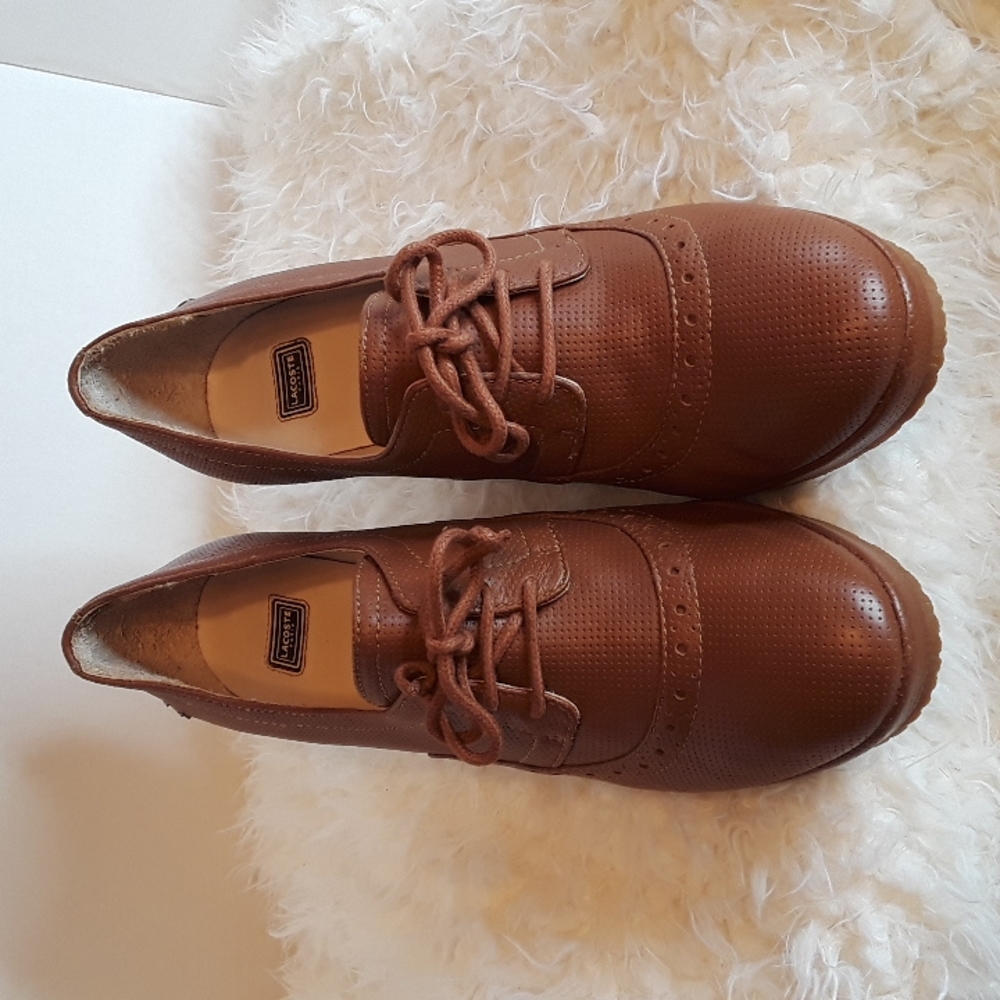 🐊Lacoste Paris Brown Leather Wedge Shoes. Women's Size: 7.5 - Picture 2 of 13